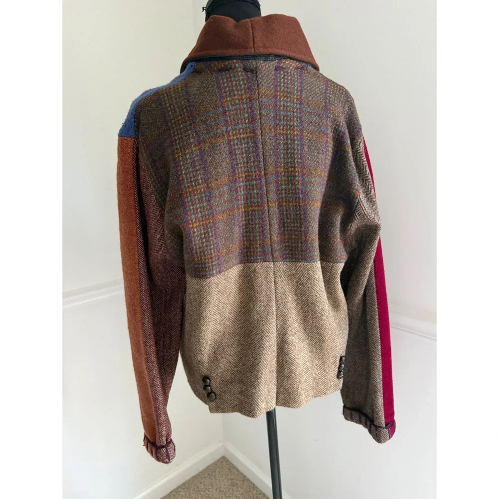 Baabaazuzu Vtg Wool Patchwork Jacket Boho Art to Wear sz L eclectic Whimsygoth - Picture 2 of 12